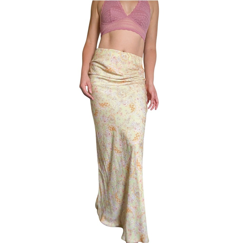 Skatie NWT Bright Boho Coastal Y2K Pastel Green Paisley Tube Top Slip Midi Dress